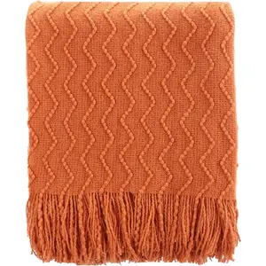 Burnt Orange Throw Blanket for Couch, Decorative Fall Throw Blanket with Tassels Halloween Throw Fall Decor, 50"x60"