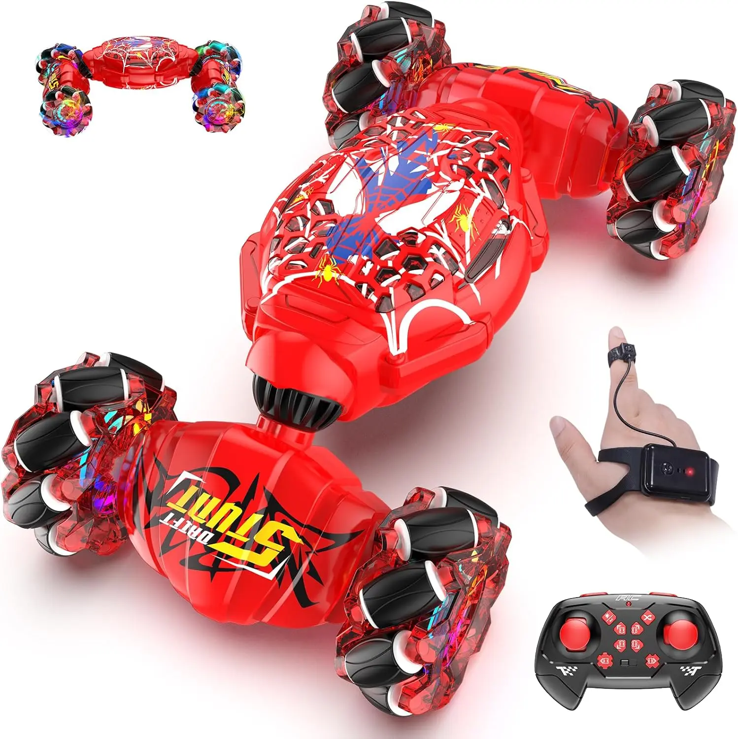 Spider Remote Control Car - 2.4GHz 4WD Gesture Sensing RC Stunt Car Toys for Boys and Girls Ages 6-12, 360° Rotating Transforming Drift RC Cars with Lights and Music, Ideal Birthday and Xmas Gift