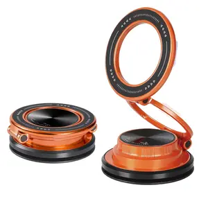 Aluminum Alloy Magnetic Car Phone Mount, 360° Rotation Vacuum Adsorption Phone Holder for Car with Super Strong Suction, Portable Foldable Universal Stable Bracket Compatible with iPhone 12-17 Smartphones