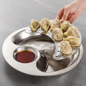 1pc Thickened stainless steel dumpling dish, household vegetable dish, circular tray, creative and versatile draining dish, fruit dish