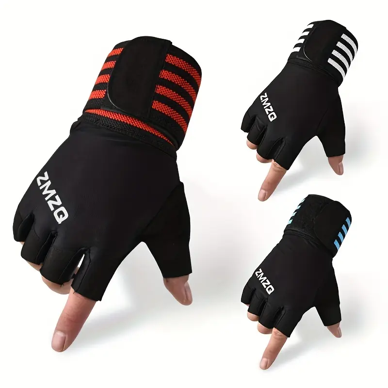 Synthetic Half-Finger Fitness Gloves for Unisex, with Lace-Up Wrist Support and Enhanced Grip for Dumbbell Training & Biking, Synthetics, Male, Adults, Protection For Dumbbell Training, Ambidextrous