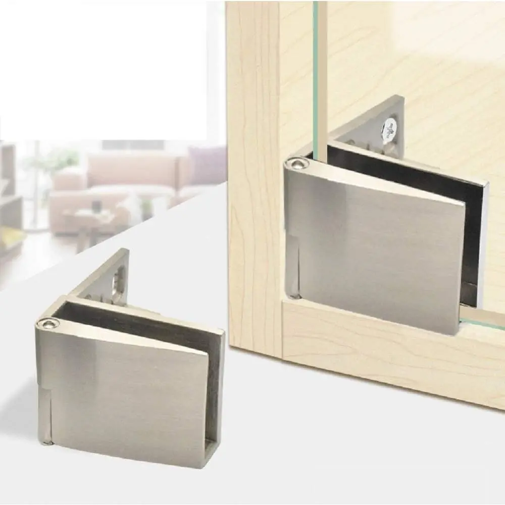 1 Pair/Glass Door Hinge Wine Cabinet Wine Cabinet Display Cabinet Embedded Side Mounted Glass Door Hinge Brushed Nickel