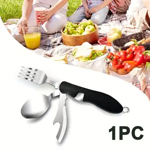 1Count Outdoor Companion - Detachable Folding Multifunctional Camping Knife Fork and Spoon Combination - Convenient Portable and Durable Tableware for Camping Hiking and Backpacking