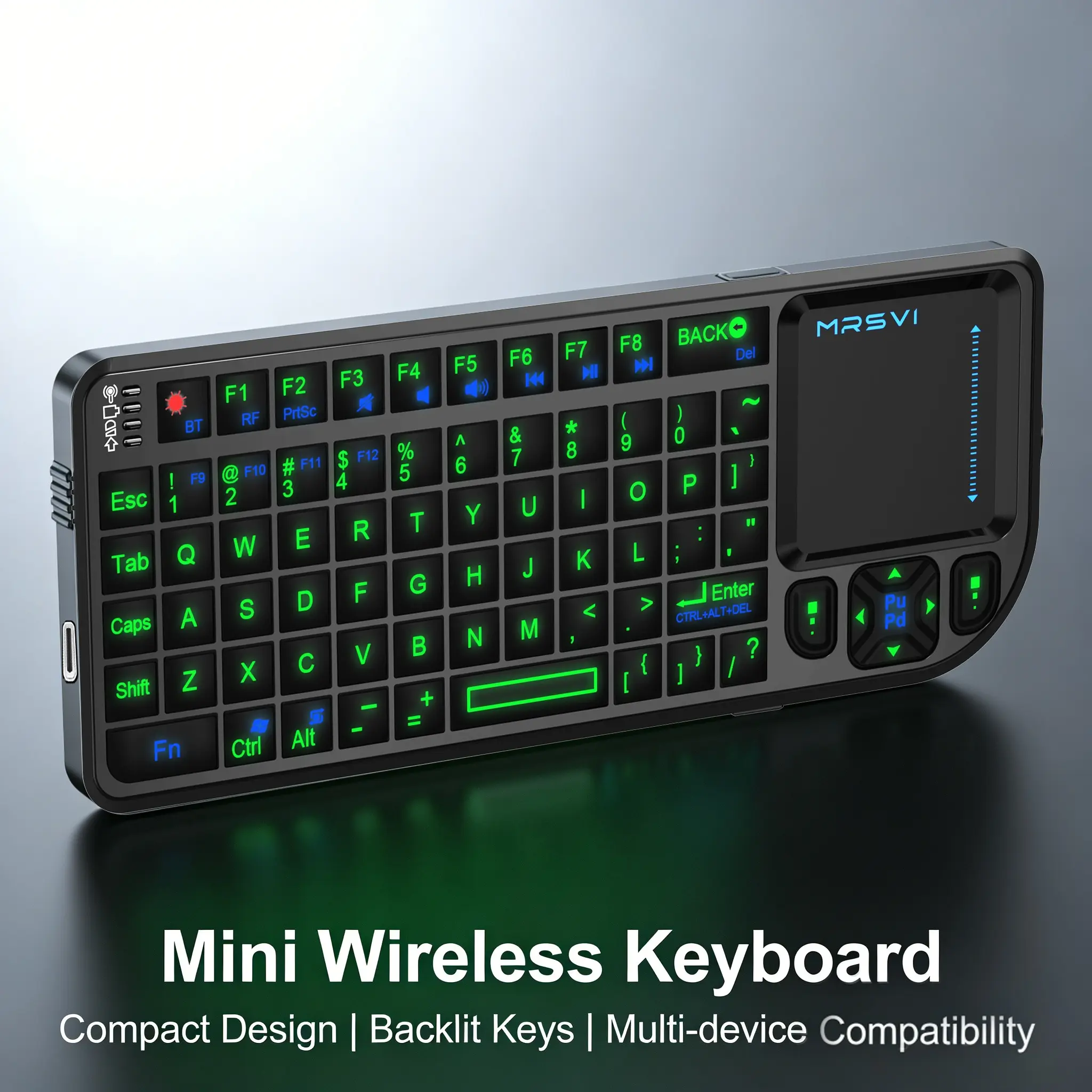 Mini Bluetooth-compatible & Wireless Multifunctional Keyboard with Touchpad, RGB Backlit, Compact Remote Control, Laser Pointer, Compatible with Smart TV, MAC, Windows