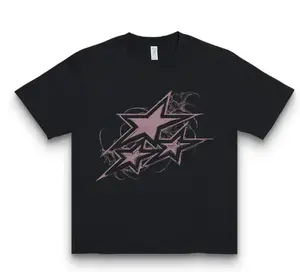 Y2K Triple Star T-Shirt, 100% Cotton, Grunge Pink Star Casual Streetwear Top