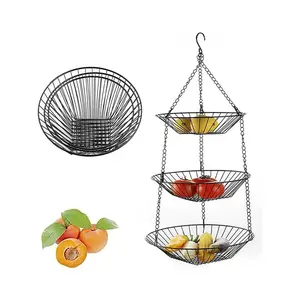 3 Tier Hanging Drying Basket, 1 Set Hollow Out Fruit Drying Rack with Chain, Fruit Holder, Kitchen Storage Organizer, Home Organizer, Racks