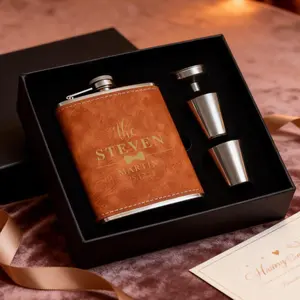 Leather Engraved Wine Decanter Set with Two Cups and Funnel, Unique Groomsmen Gift, Perfect for Father's Day, Valentine's Day, Christmas