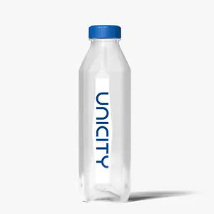 Unicity Diamond Bottle - Clear Plastic Water Bottle with Blue Cap for Daily Hydration Reusable Cup