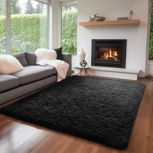 Modern Long Shag Rug, Polyester Fiber Rectangular Carpet for Living Room & Bedroom, Home Use, Multiple Sizes Available