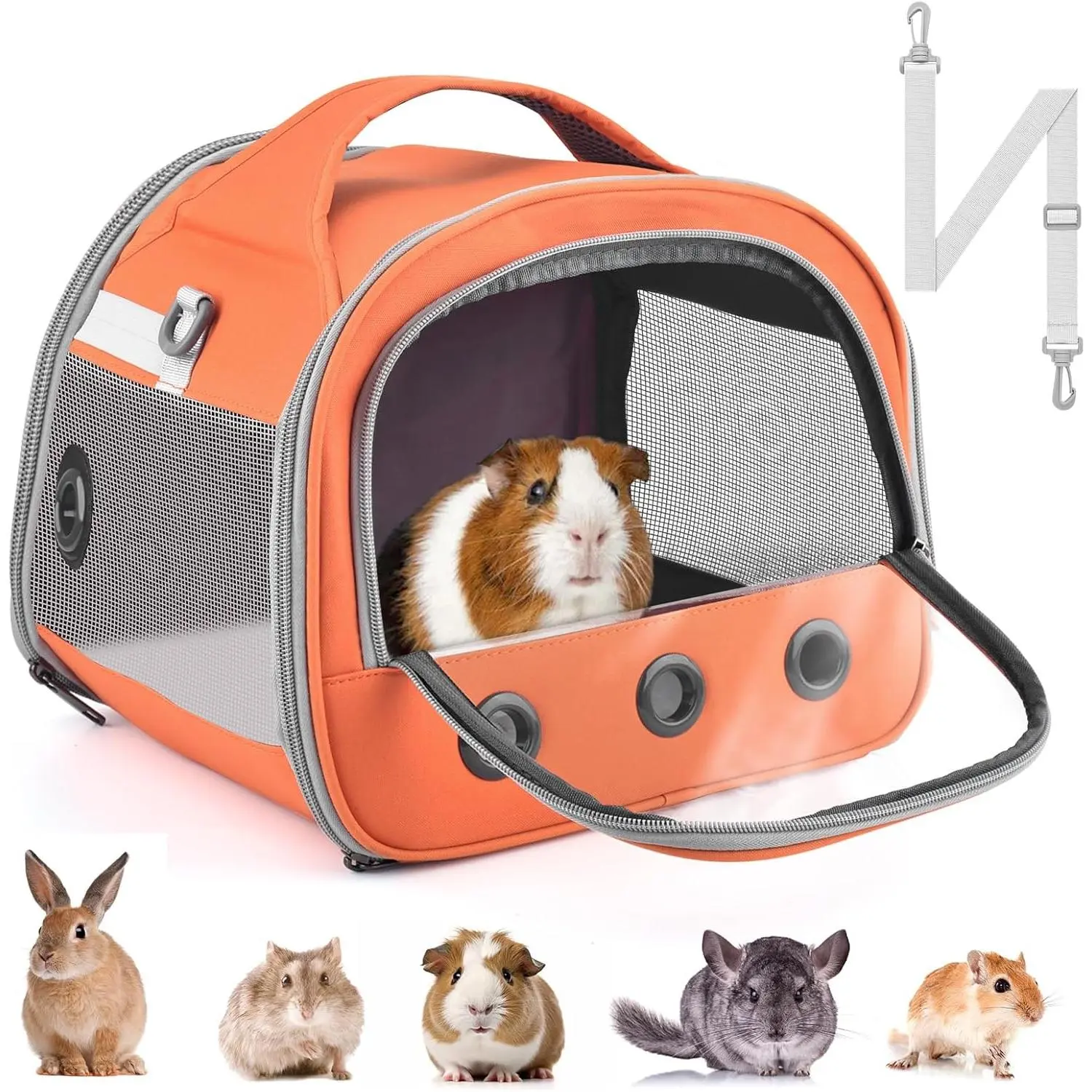 Guinea Pig Carrier Bag, Portable Small Animal Carrier Pouch for Hamster Chinchilla Rabbit Gerbil Hedgehog Sugar Glider Outgoing Travel Carrying Case -Orange