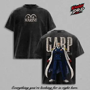 Monkey D. Garp Vintage T-Shirt - Hero of the Marines Vintage Washed Anime T-Shirt One Piecee Graphic Tee Oversized Heavyweight Cotton Shirt Unisex Manga Streetwear Top Retro Fan Gift