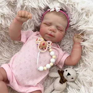 Sleep Reborn Doll 18inch 48cm Soft Silicone Head Cotton Body Realistic Playmate Birthday Gift for Children Stuffed Animal Closed Eyes Hand-Painted Hair