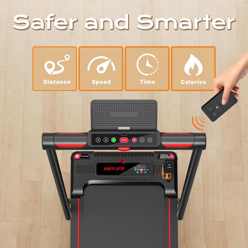 【HappyValentine's Day】Anylife Treadmills Home with Foldable Handle Bar with Safety Clip, Flat/Incline Under Desk Treadmill, Brushless Motor, Walking Pad, Exercise Equipment with Remote Control, 330 lbs Capacity, with LED Display, D2