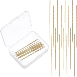 15Pcs 2.36 x 0.03 Inch Snag Repair Needle Tool with Case, Leather Stitching Needles for Woven Knitted Cloth Garments Drapes (Gold)