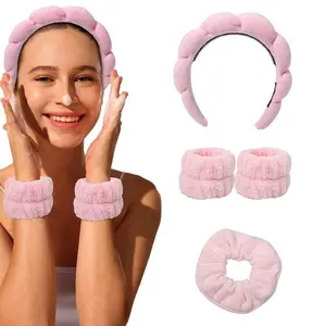 AWAYTR 4Pcs/Set Wash Face Wristband Hair Scrunchie Headbands Set Waterproof Spa Bathroom Accessories for Women Girls