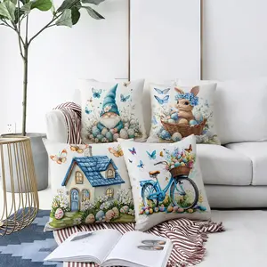 4pcs Easter Gnome Throw Pillow Covers, Multiple Specifications Available, Multi - Color, Festive Spring - Themed, Soft Fabric, for Home Decor, Bedroom, Living Room, Charming Gnome & Eggs Design
