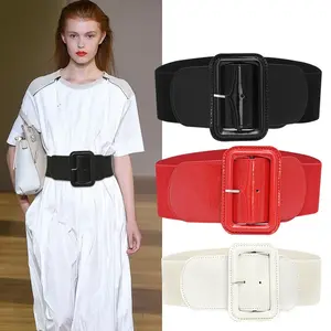 Womens Elastic Waist Belt Wide Stretchy Waistband Belt Vintage Chunky Buckle Belt Waist Cincher
