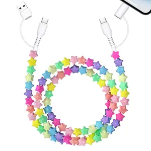 4 in 1 Multi Beaded for iPhone Charger Cord for iPhone 17 16 15 Pro Max 3.3FT Star Fast Charging Cable 66W USB A Type C IOS Cable for iPhone 14 13 Pro Max/iPad Colored