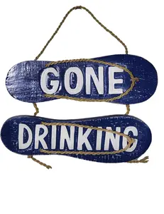 Hand Carved FLIP Flop Gone Drinking Sign Towels Beach Surfboard Wooden Wall Hanging Art Tiki Bar