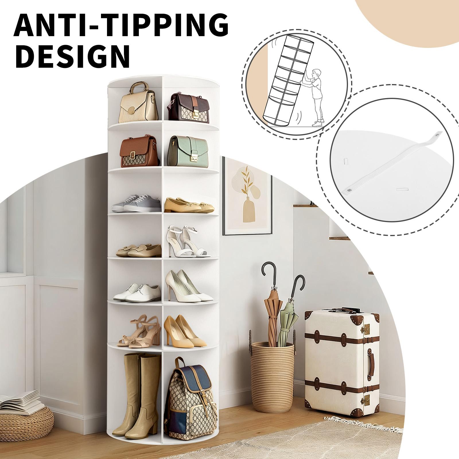 7-Tier 360° Rotating Shoe Rack Organizer, Wood-Plastic Composite, 60x60x184 cm, White, Space-Saving, Durable, Easy Assembly, Shoe Storage System