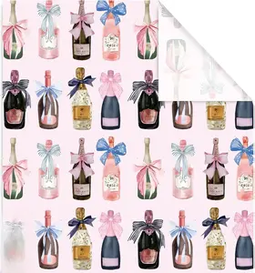 6 Sheet Pink Wine Bottles Wrapping Paper -Not Roll- Champagne Print Gift Wrap Paper Folded Flat Craft Paper for Xmas Holiday Party, 27.6 x 39.4 Inch