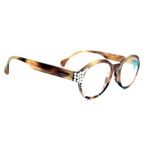 Citlalli, (Bling) Round Women Reading Glasses W (Clear) Genuine European Crystals +1.50..+3 (Marble Brown) Circle. NY Fifth Avenue