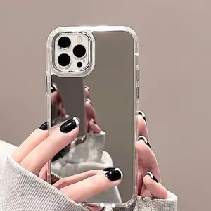 Phone case Compatible with iPhone 17 16 15 14 13 12 11 Pro Max, Mirror Case for Women Makeup, Cute Glossy Hard Mirror Back+Clear Soft TPU Bumper Slim Fit Anti-Drop Shockproof Protective
