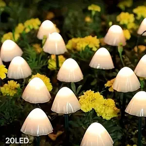 Solar Mushroom Garden Light, 20 LED Solar Courtyard Lamp, Waterproof String Lights for Gardens, Patios, Weddings, Parties