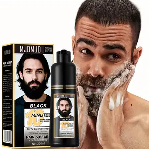 Mens Beard & Mustache Hair Dye Shampoo, Instant 100% Grey Hair Coverage, 3 in 1 Black Beard Color Shampoo for Men Facial Hair, Easy to Use & Dermatologist Tested, 200ML