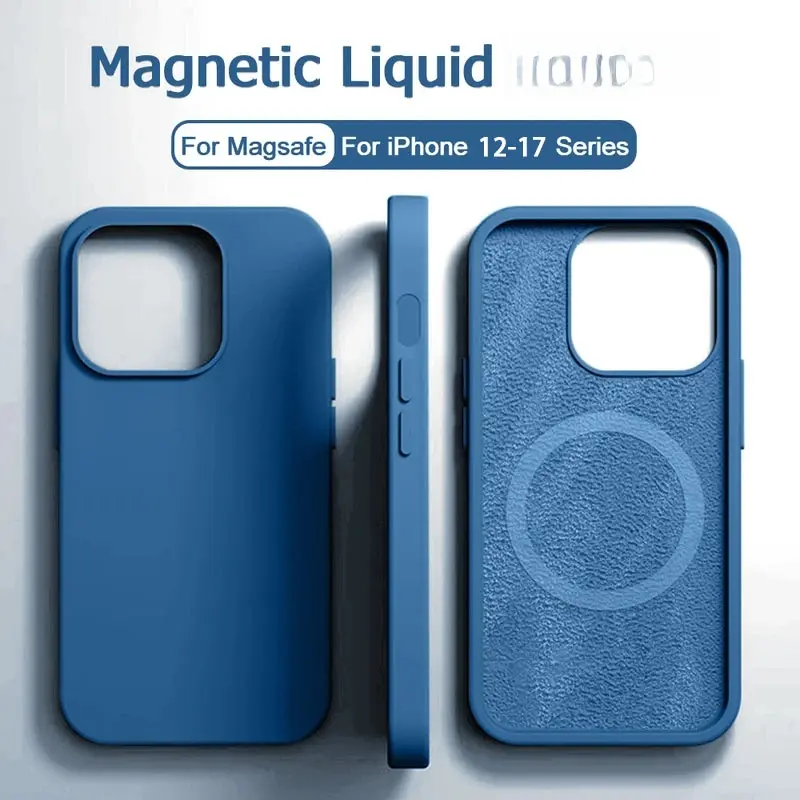 Original Liquid Silicone MagSafe TPU Smartphone Casing for iPhone 12-17 Pro Max Plus, Durable Magnetic Shockproof Protector, Customized Wireless Charging Handheld Mobile Phone Accessory