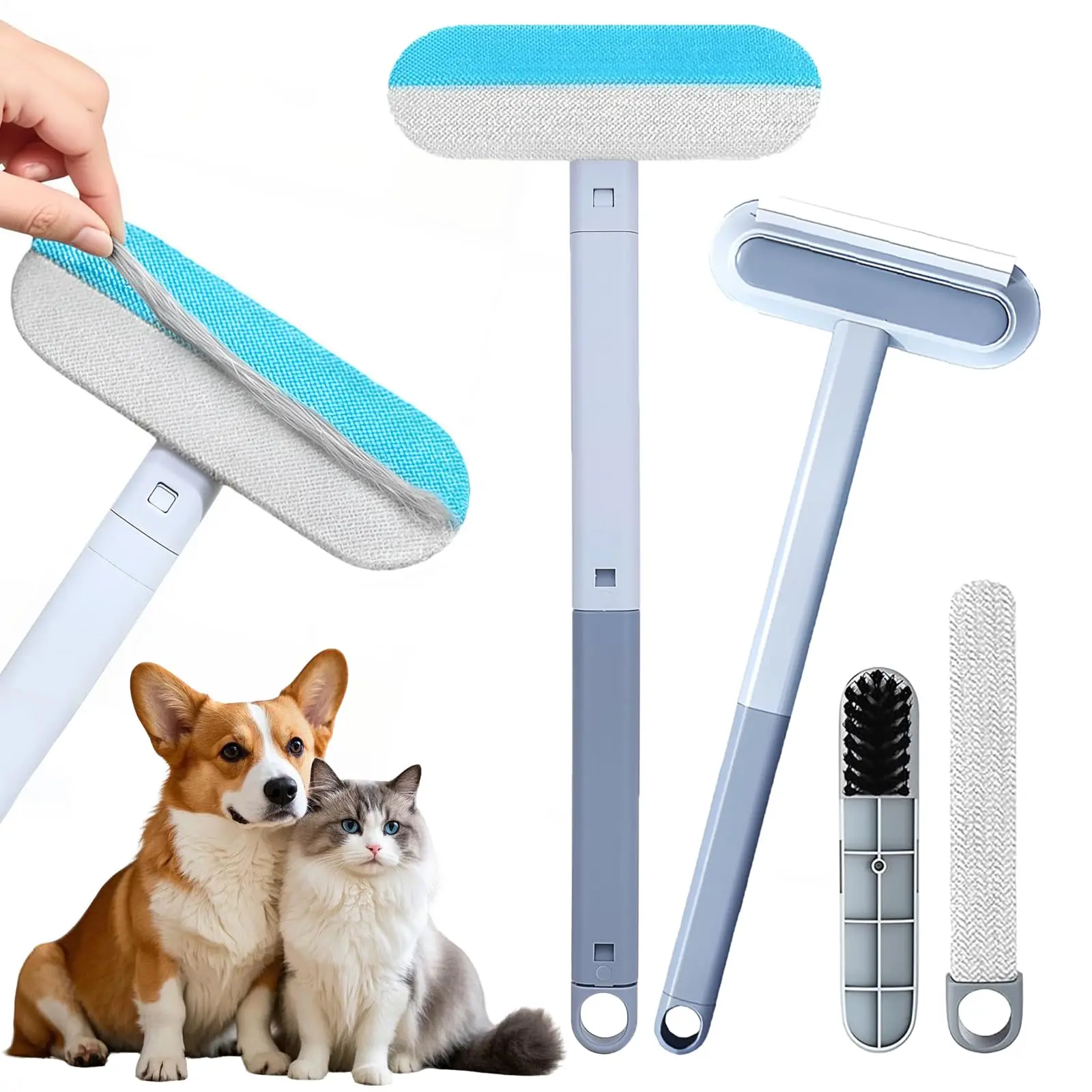 Pet Hair Remover for Furniture, 17.3Inch, Reusable Lint Brush for Dog and Cat Hair - 4 in 1Multifunctional Fur Removal Tool, Gentle on Couches, Carpets, Car Seat, Clothes, Bedding