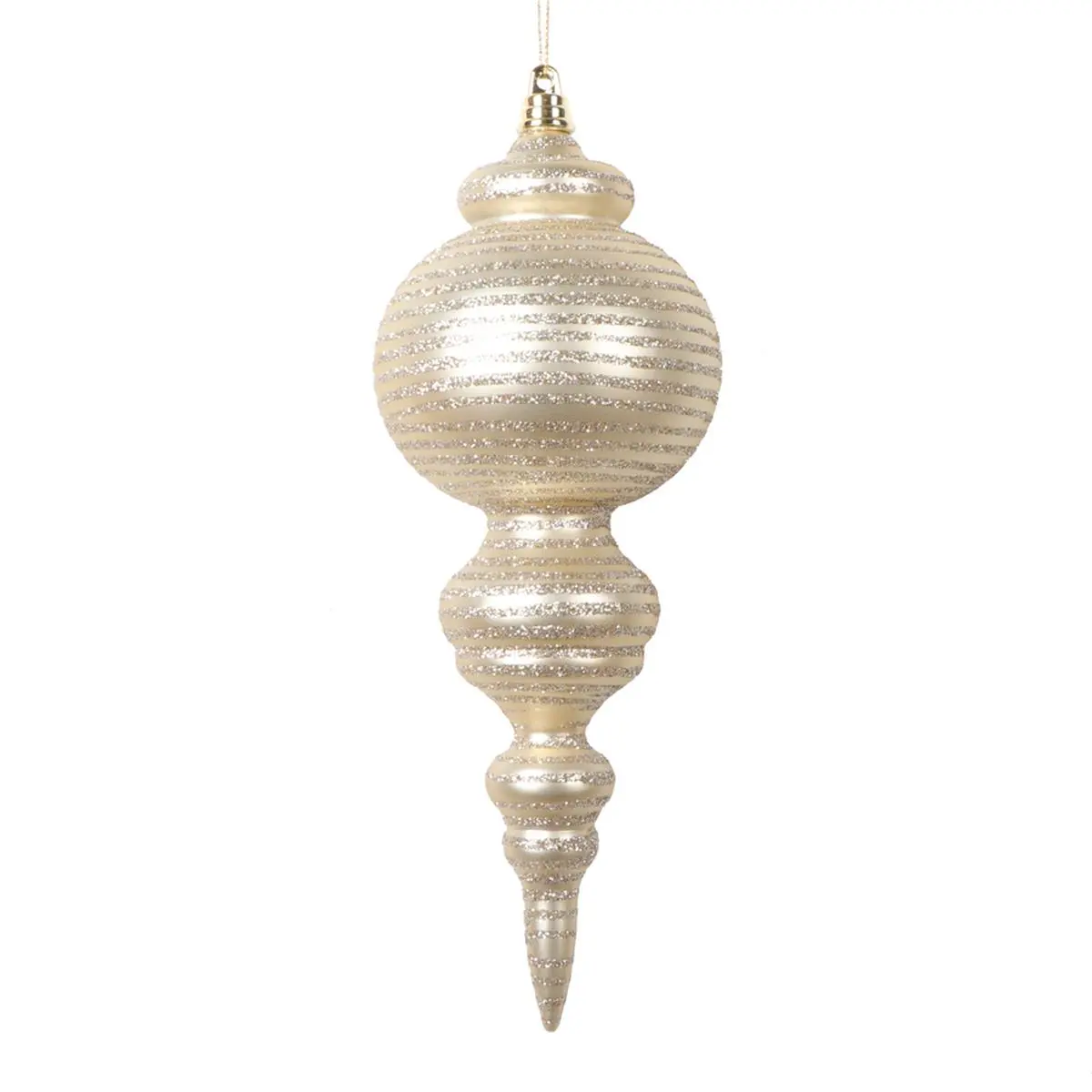 212 MAIN Champagne Matte Cone-Shape Hanging Decoration Ornament with Shiny Glitter Lines, 10 in, 2 Pieces per Bag