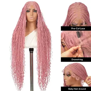 SuperNova #Pink 36" Full Lace Bohemian Knotless Box Braided Wig – Lightweight, Breathable, Natural Look, Long-Lasting & Easy to Maintain