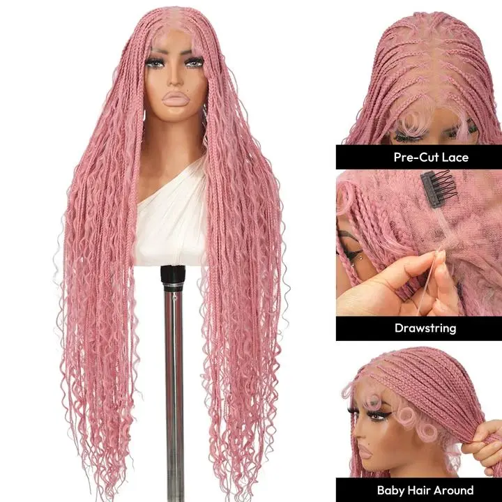 SuperNova #Pink 36" Full Lace Bohemian Knotless Box Braided Wig – Lightweight, Breathable, Natural Look, Long-Lasting & Easy to Maintain #SummerVibes
