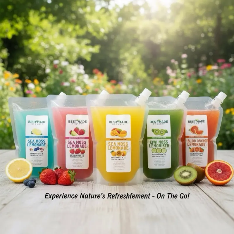 Sea Moss Lemonade Fruit Beverage Pouches - 5 Herbal Twists, 16oz, Chill & Serve Over Ice, Vegan, Detox Elixir Healthy Drink Summer Drinks