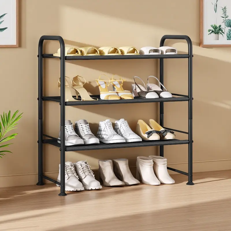 SUOERNUO 2/3-Tier Metal Shoe Rack Shelf - Stackable, Modular, Durable Organizer with Rectangular Tiers, Steady Base, Adjustable Feet, Easy Assembly, 27.8x11.4x23.9" Vertical Shoe Storage Hallway Furniture, Space Saver