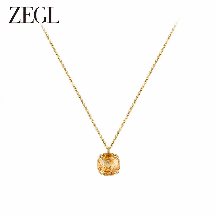 ZEGL S925 silver Citrine  Natural Citrine Pendant with Rose-Cut Amethyst, Sparkling and Hypoallergenic, Christmas Gift, Mother's Day, Valentine's Day, Birthday, and Anniversary Gift, Jewelry Gift