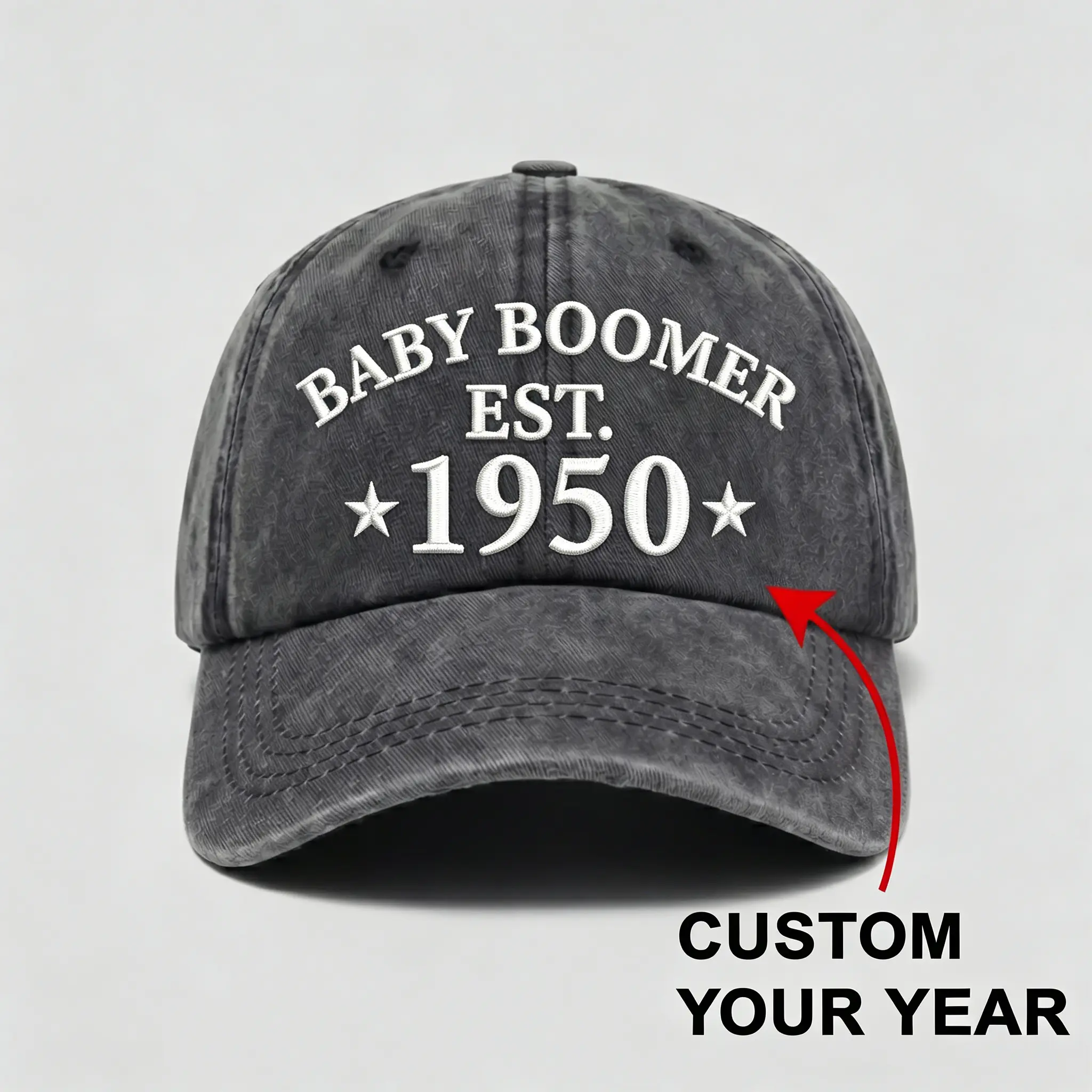 Baby Boomer Est 1950 Low-Profile Shallow Crown Dad Cap - Vintage Washed Cotton Pigment-Dyed Unisex Adult Fitted Baseball Cap, All Seasons Grandpa Birthday Gift, Fitted Caps