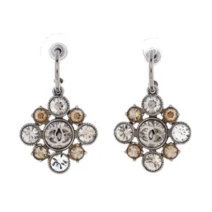 Pre-owned Chanel CC Floral Drop Earrings Metal with Crystals by Rebag