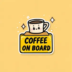 Kawaii "Coffee On Board" "Taco On Board" "Boba On Board" Car Sticker Funny Cute Face Mug Vinyl Decal - Durable Weatherproof Laptop Water Bottle Bumper Truck Window Accessories Gift for Car Decal Lovers & Drivers