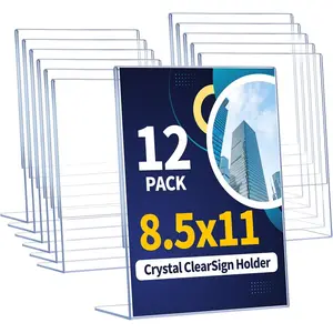 Sign Holder 8.5 x 11, 12 Pack, L Shape Plastic Clear Sign Stand for Display, Double-Sided, Slanted  Design, Wide Use Plastic Material