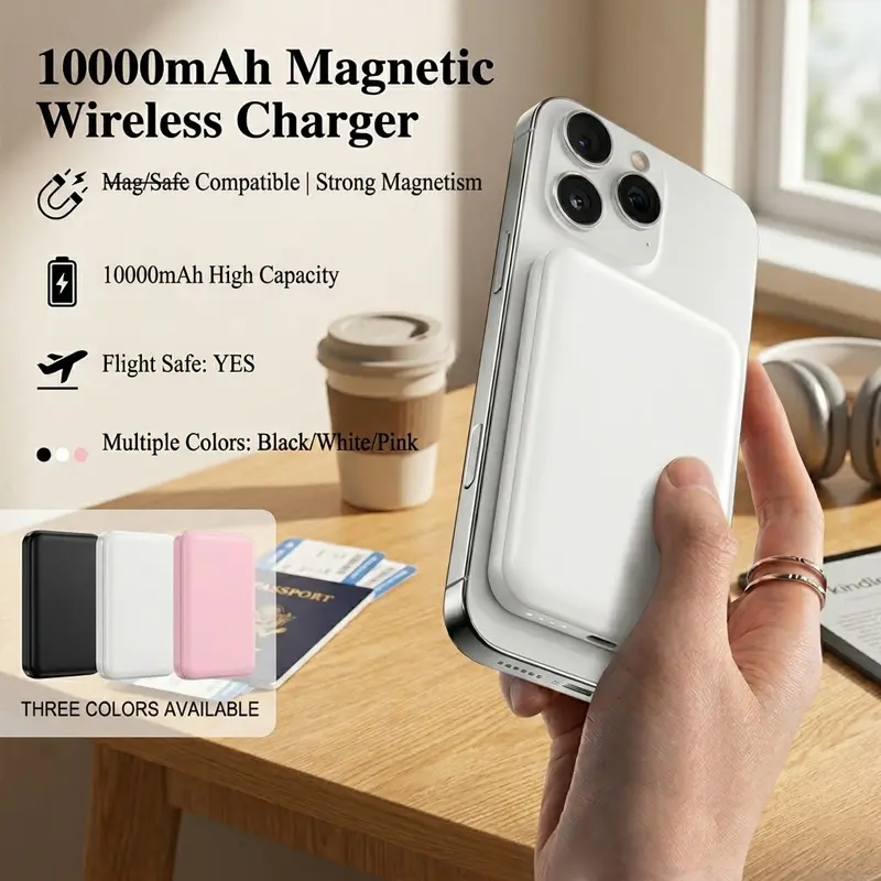 10000/5000mAh Magnetic Power Wireless Fast ChargingAdapter Compatible with iPhone 12-17 Pro/ProMaxCompact Portable Battery Pack pink/black/white Smartphone