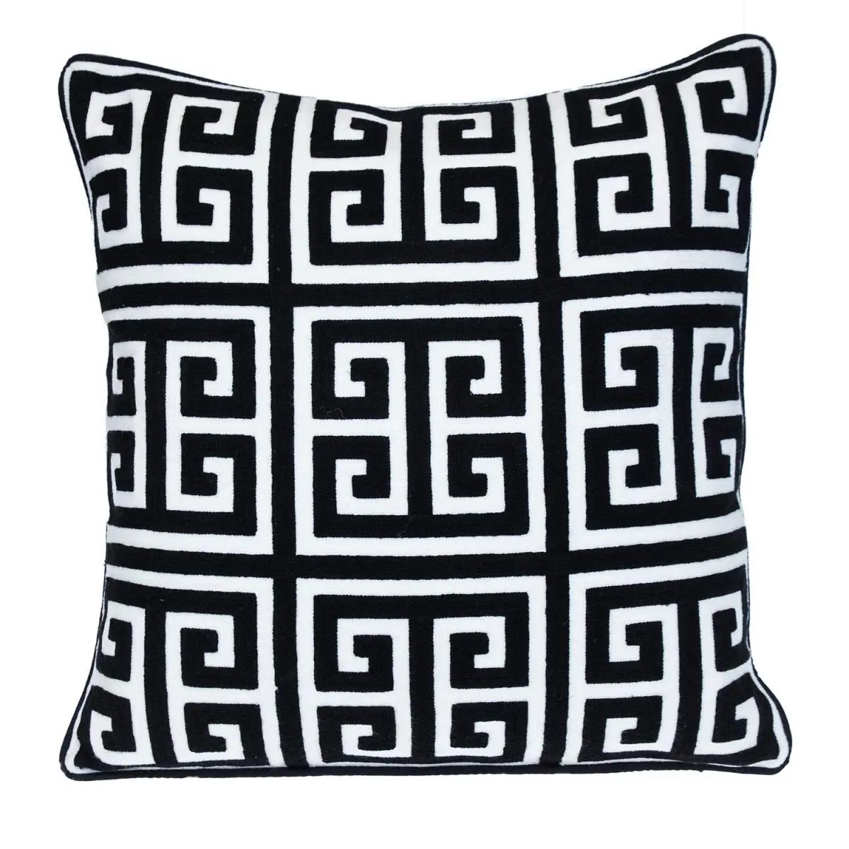 212 MAIN 18x18 in. 100% Cotton Embroidered Interlocking Square Cushion - Geometric Design, Zip Closure, Home Decorative Pillow for Home Use