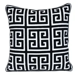 212 MAIN 18x18 in. Square 100% Cotton Embroidered Interlocking Home Decorative Cushion - Geometric Design, Zip Closure, Square Cushion for Home Use