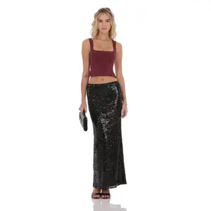 Sequin Maxi Skirt in Black