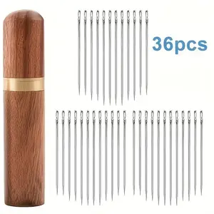 36pcs Hand Sewing Needles Set, Elderly-Friendly Leather Stitching Pins, DIY Home Craft Supplies, Sewing Tools, Includes Needle Bottle Storage