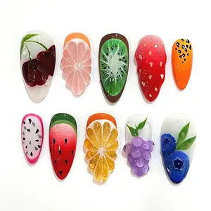 Colorful Fruit Lover Press On Nails Summer Vibe Holiday Fresh For Holiday Birthday