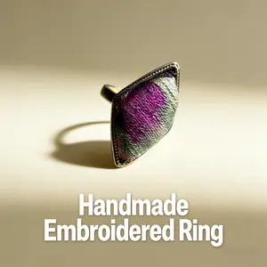 Handmade Hmong Miao Embroidered Silver Open Ring |   Authentic Ethnic Artisanal Jewelry