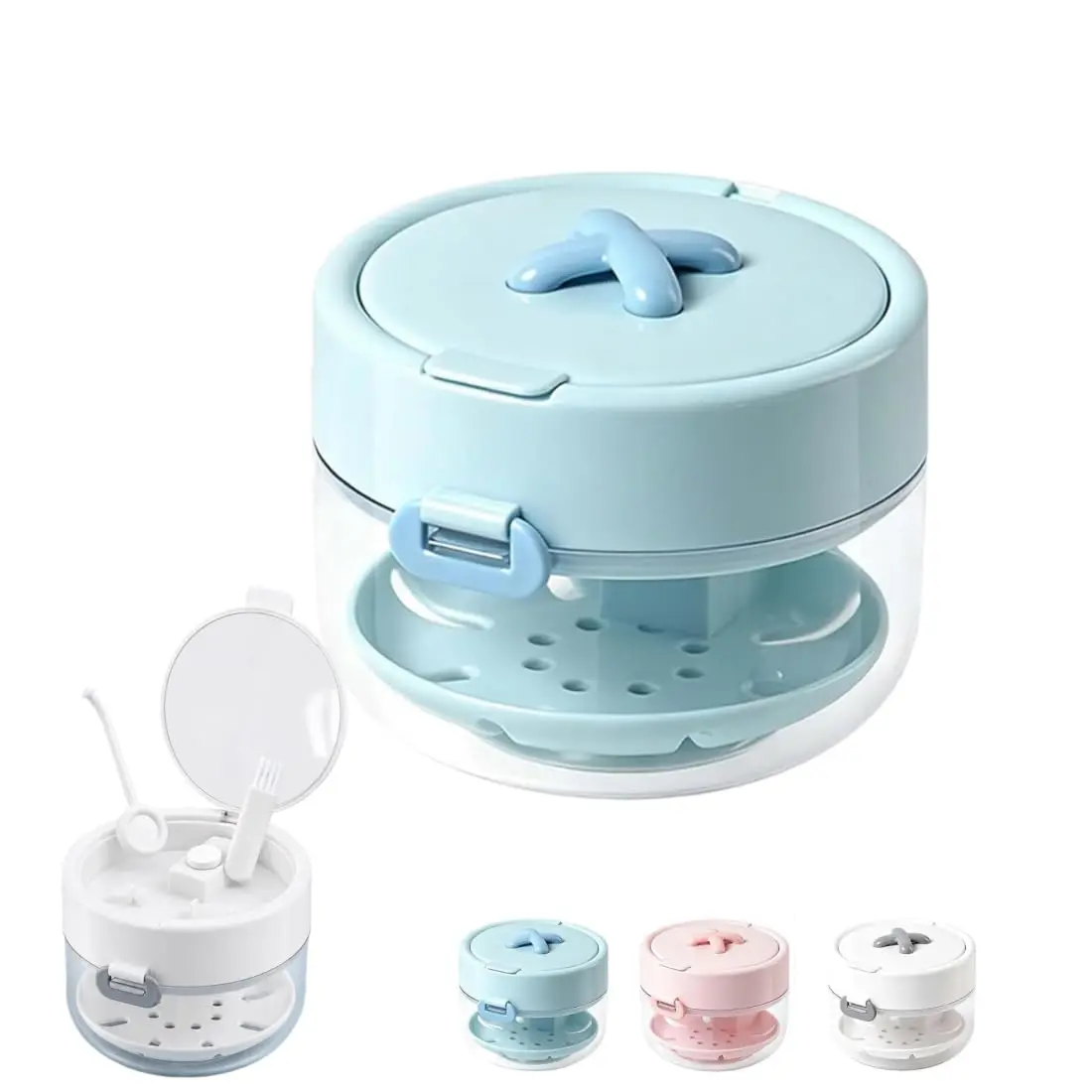 Retainer Cleaner Case with Drain Tray, Portable Soaking Container for Aligners, Dentures & Mouth Guards, Travel Storage Box with Mirror & Cleaning Brush