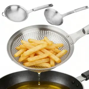 2PCS Punch Hole Sieve Fine Mesh Stainless Steel Small Colander Strainer With Handle Metal Micro Sifter Set of 2 for Kitchen Baking and Food Filter Rice,Tea,Pasta,Flour,Juice